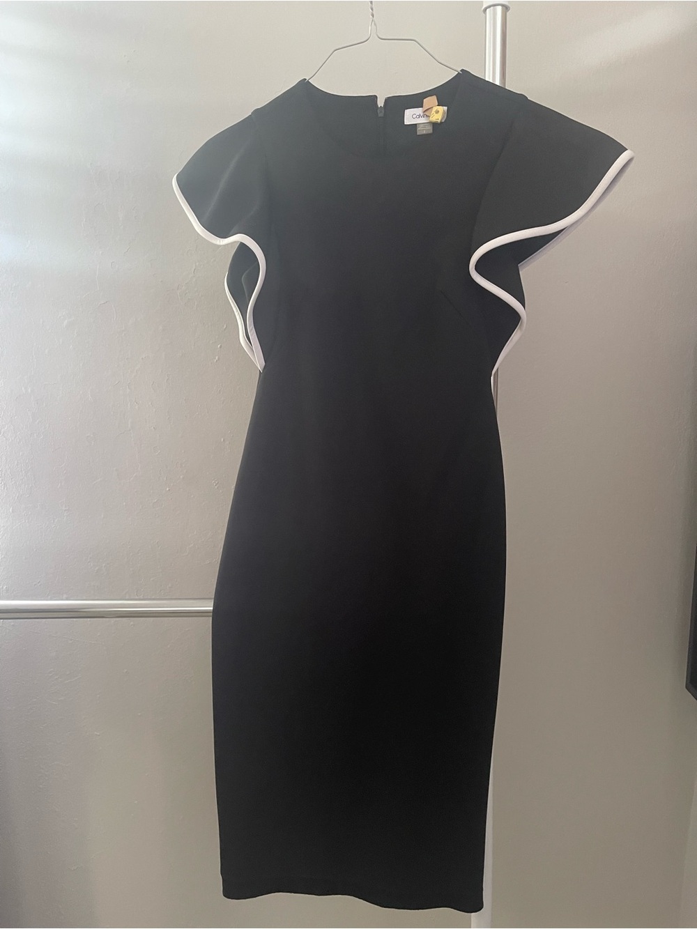Calvin Klein Black Midi Dress with White Trim